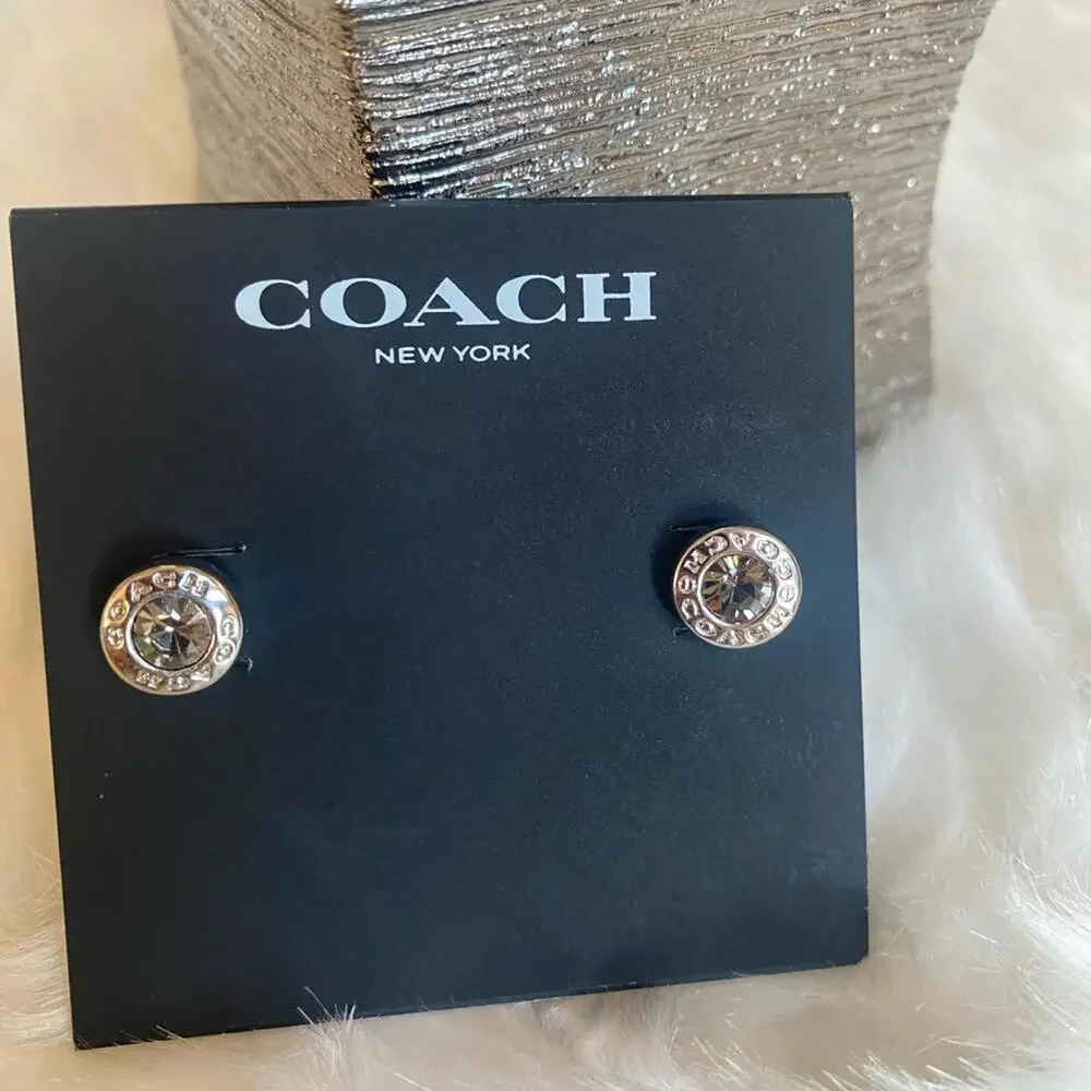 Coach New York Silver-Tone Crystal Stud Earrings - Picture 2 of 8